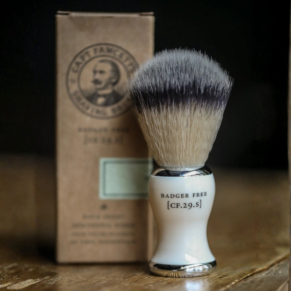 Blaireau de rasage "Faux Badger" en fibres synthétiques avec manche en faux ivoire - Medium (24mm/0.94")