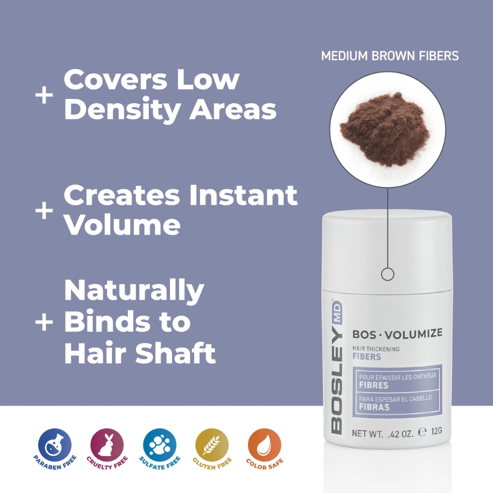 Fibre épaississante "BosVolumize" (BRUN MOYEN) - Pour cheveux clairsemés (12g/0.42oz)