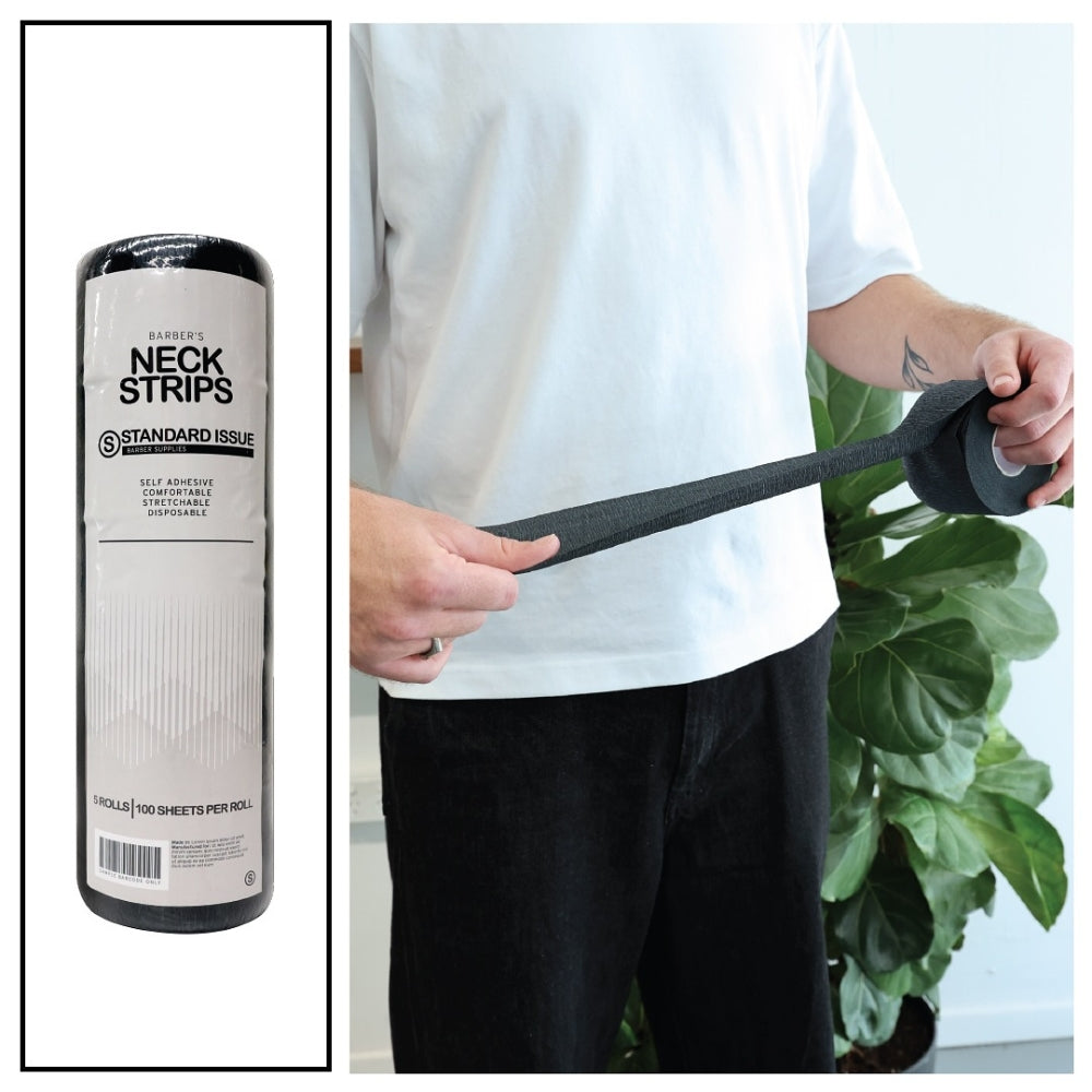 Bandes pour le coup "Barber's Neck Strips" prédécoupées, flexible, auto-adhésives et jetables (5 rouleaux x 100 feuilles) - Noir