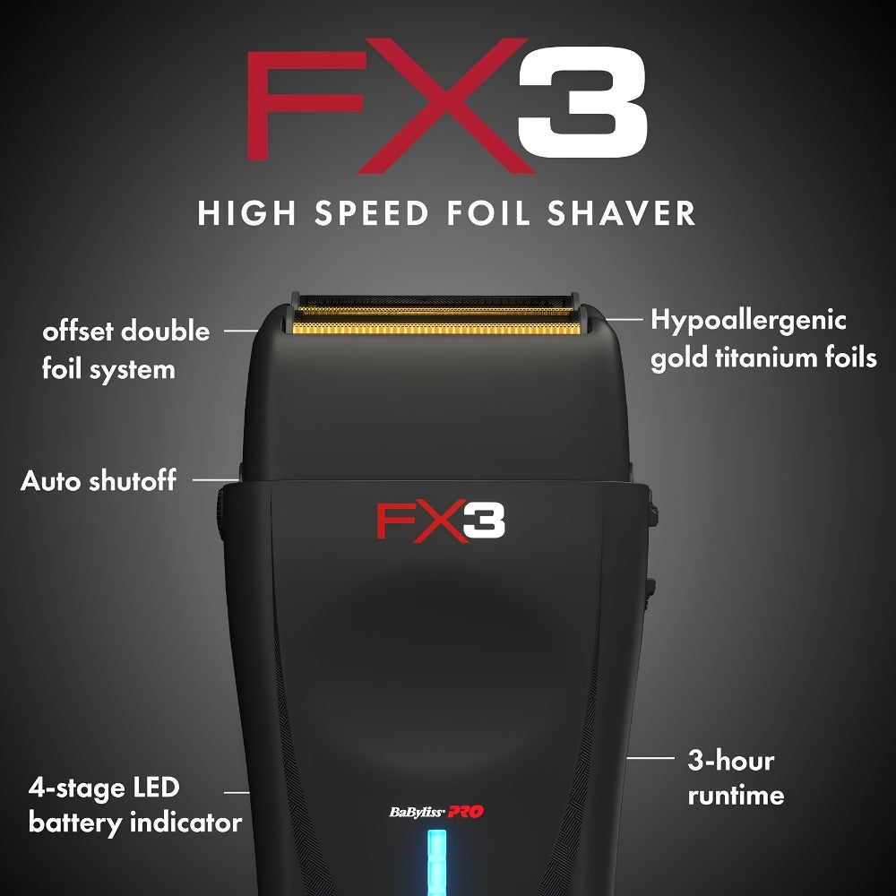 BaByliss PRO - "FXX3SB" High Speed ​​Twin Blade Cordless Shaver with 3rd Generation Ferrari Motor - Black
