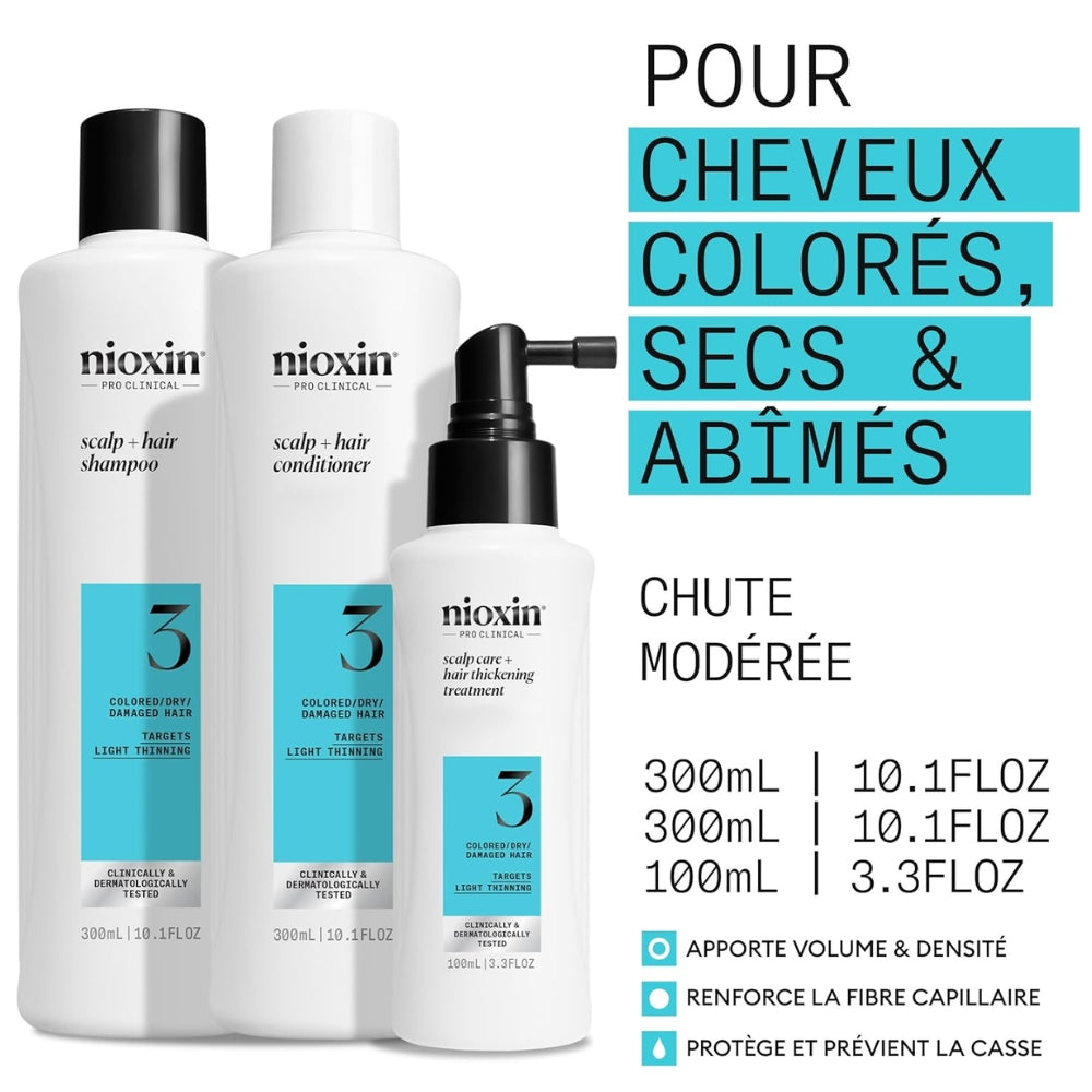 System 3 Cleanser Shampoo, Scalp Therapy Conditioner and Scalp & Hair Treatment Trio - For Colour Treated Hair with Light Thinning (2x 300ml/10.1oz, 1x 100ml/3.38oz)