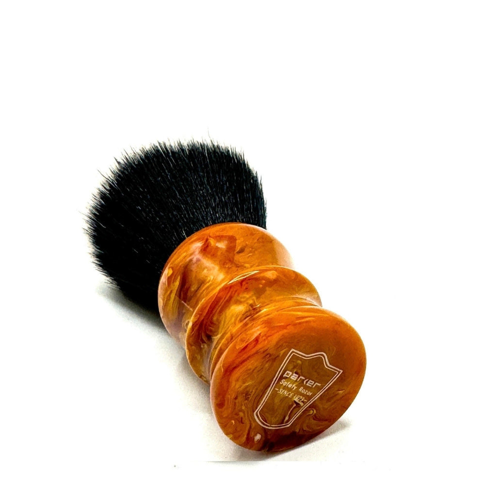 Blaireau avec poils synthétiques premium Tuxedo Knot et manche en résine marbrée jaune doré, brun et blanc - Large (28mm/1.10") - YHSY