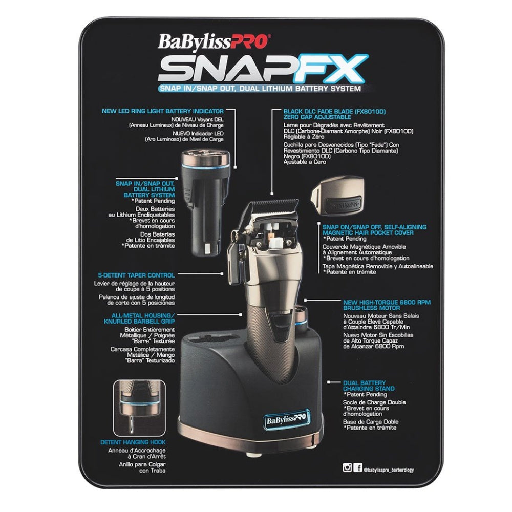 Tondeuse sans fil SnapFX avec système de double batterie au lithium Snap FX890 - Noir