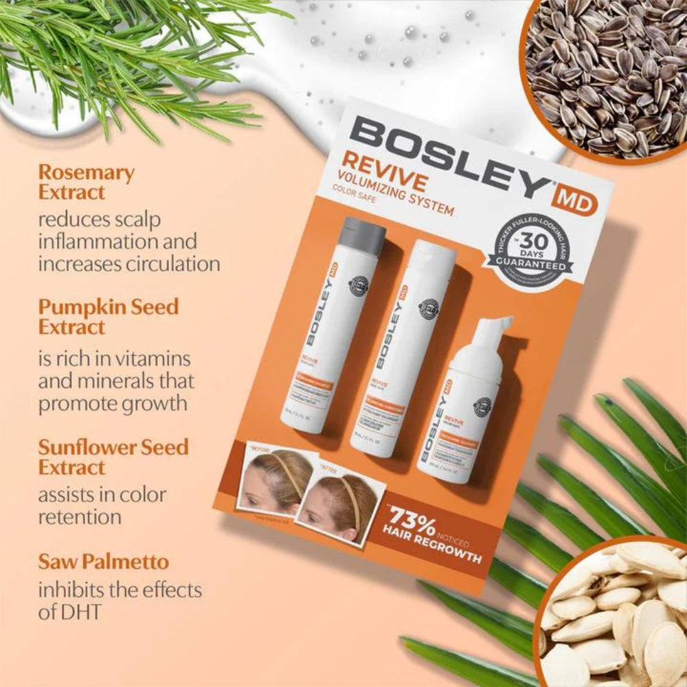 BosRevive Volumizing Kit with Shampoo, Conditioner and Treatment - For Visibly Thinning Hair Color-Treated Hair (2x150ml/5.1oz, 100ml/3.4oz)